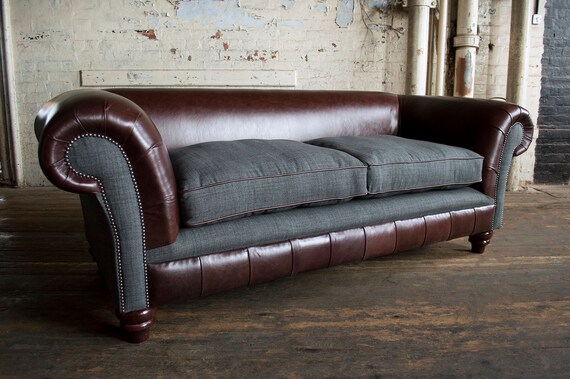 Unique British Handmade Rustic Brown Leather Grey Wool 3 Etsy
