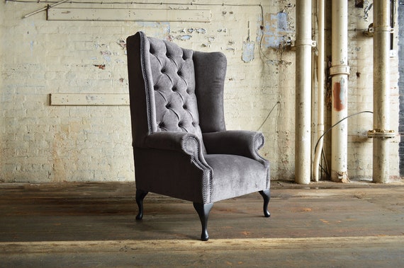 Modern Wing Chair, Velvet Highback Chair