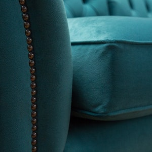 British Handmade 3 Seater Teal Blue Velvet Chesterfield Sofa - Split ...