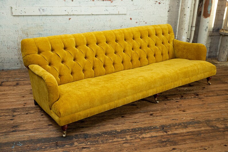 Handmade 4 Seater Mustard Velvet Low Chesterfield Sofa Etsy UK