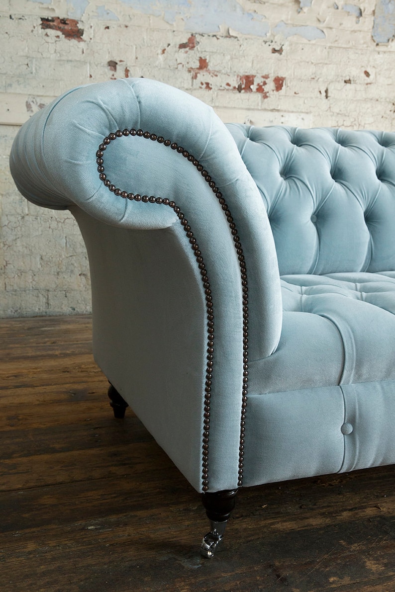 British Handmade Dusty Blue Velvet 3 Seater Chesterfield Sofa Etsy