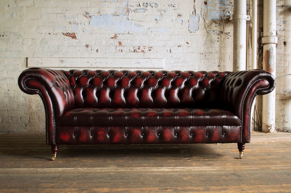 Antique red chesterfield sofa deals