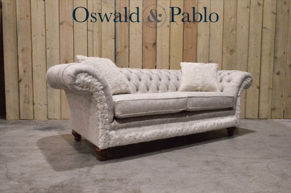 Chesterfield Sofa 3 Seater Cream White Leather Alternative