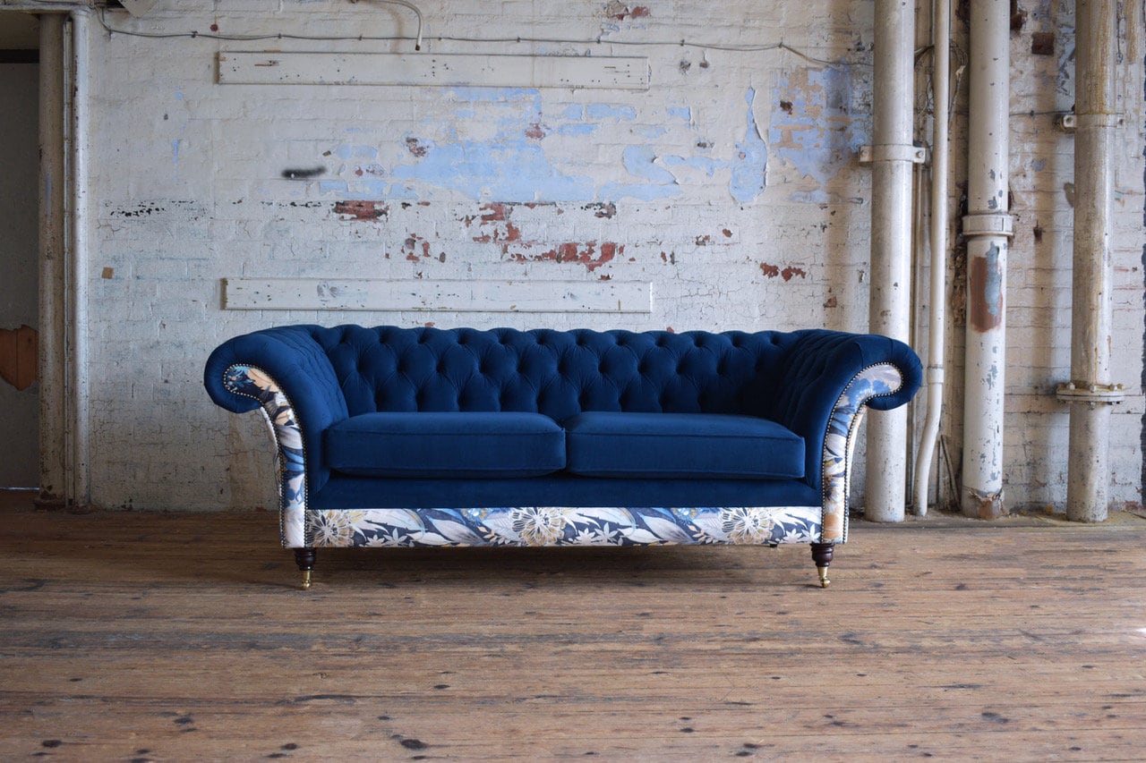 Handmade 3 Seater Navy Blue Velvet Fabric Chesterfield Sofa ...