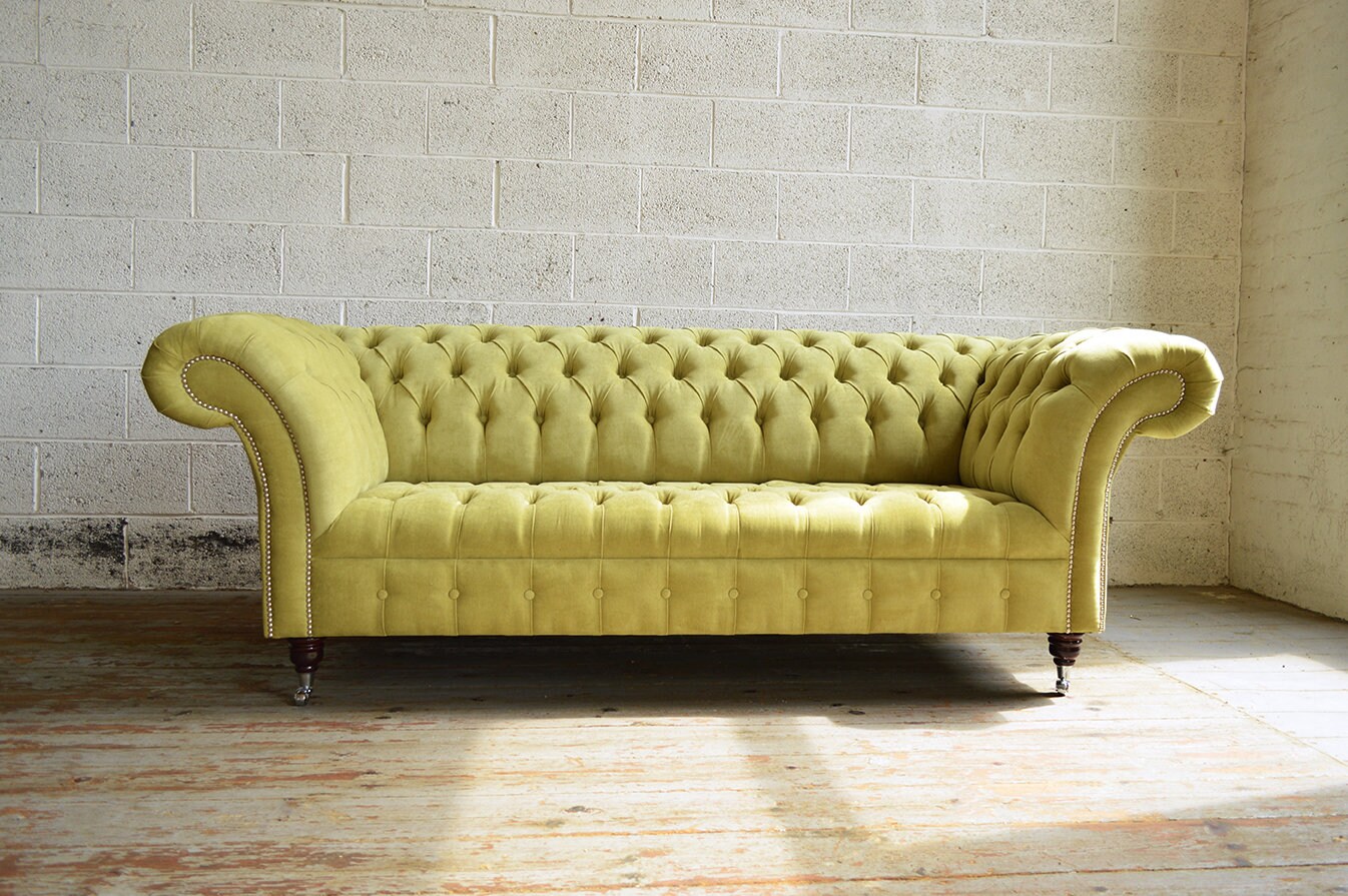 Lime green on sale chesterfield sofa