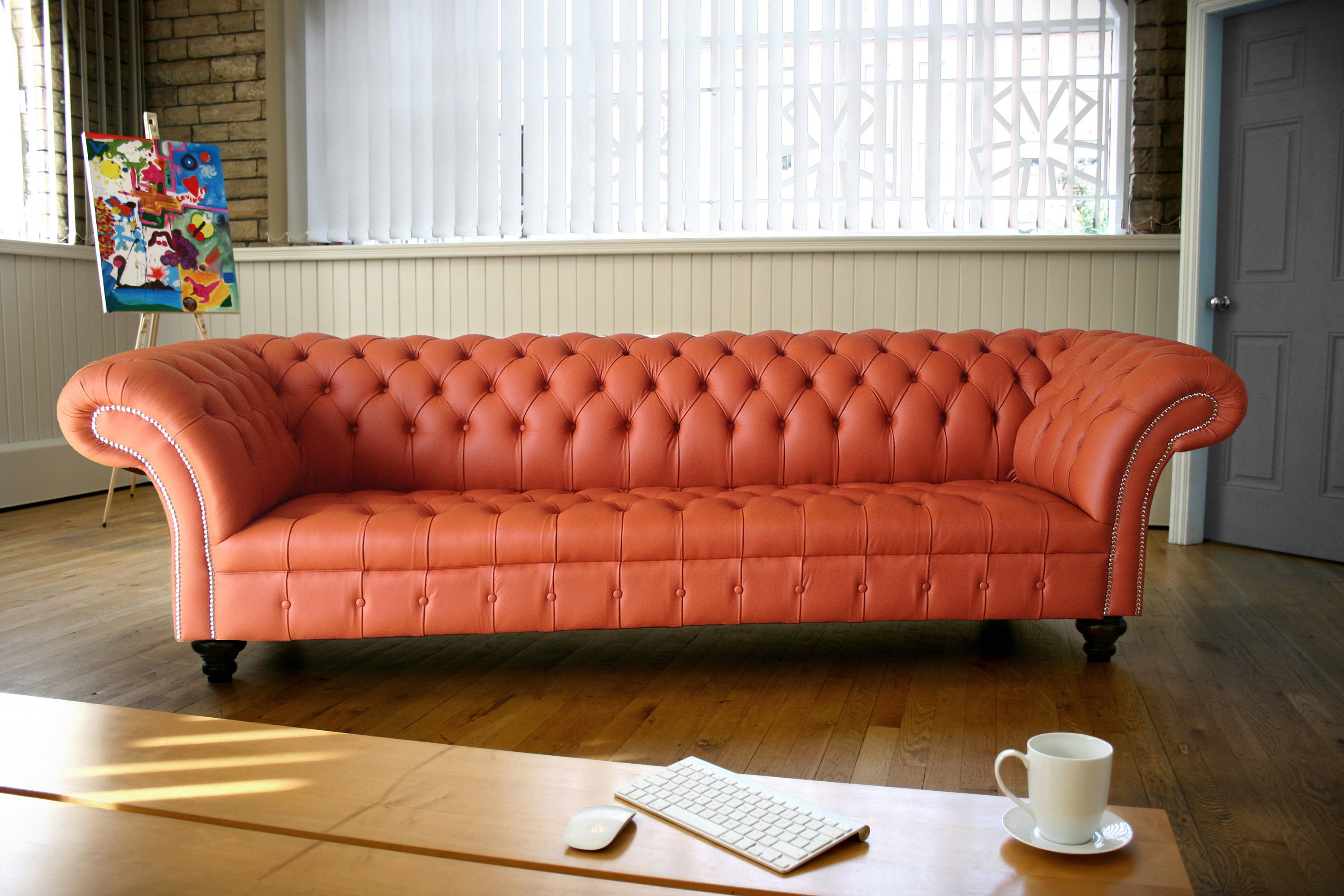 Orange 2024 leather sofa