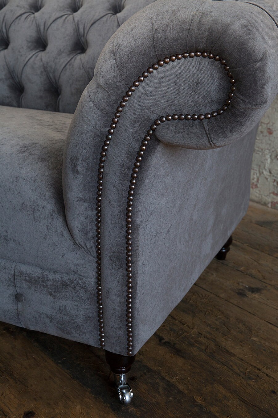 2 Seater Grey Velvet Chesterfield Sofa | British Handmade Furniture ...