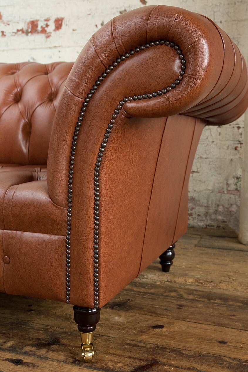 Handmade 3 Seater Vintage Mottled Tan Brown Leather Chesterfield Sofa ...