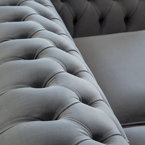 British Handmade 3 Seater Platinum Grey Velvet Fabric Chesterfield Sofa ...