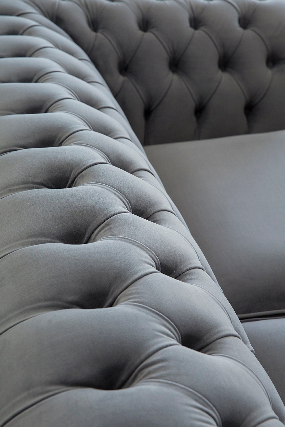 British Handmade 3 Seater Platinum Grey Velvet Fabric Chesterfield Sofa ...