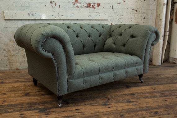 British Handmade 2 Seater Khaki Green Herringbone Wool