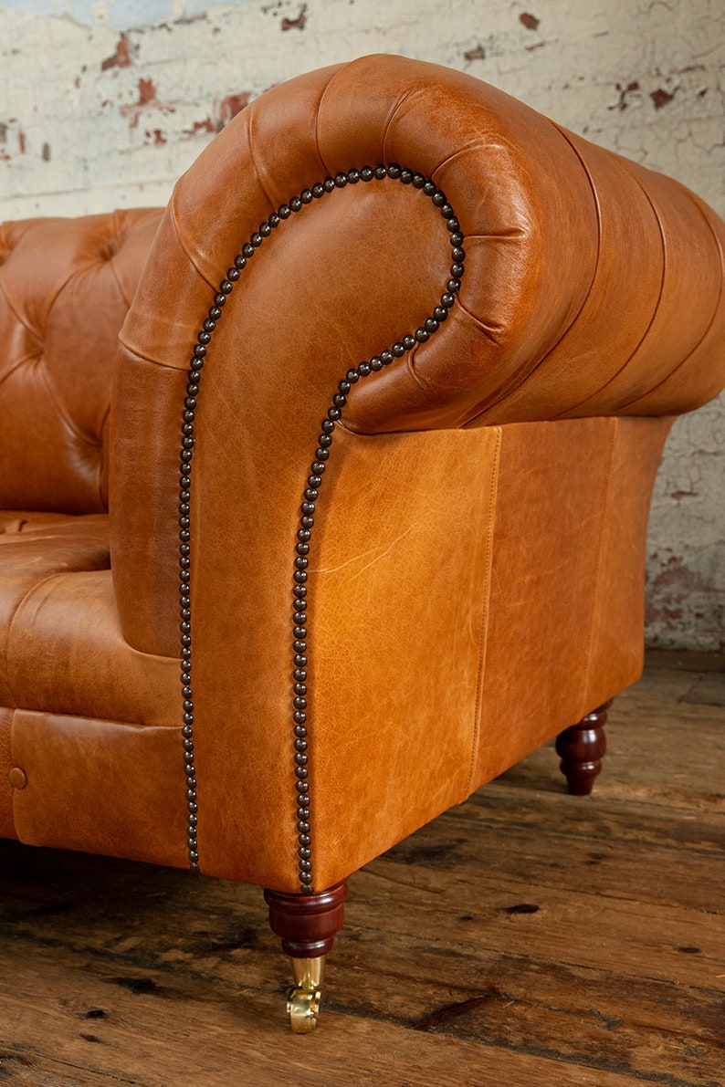 British Handmade 3 Seater Vintage Tan Brown Leather Chesterfield Sofa ...