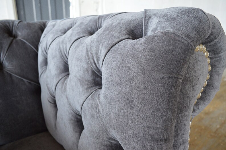 British Handmade Grey Velvet 3 Seater Chesterfield Sofa - Etsy