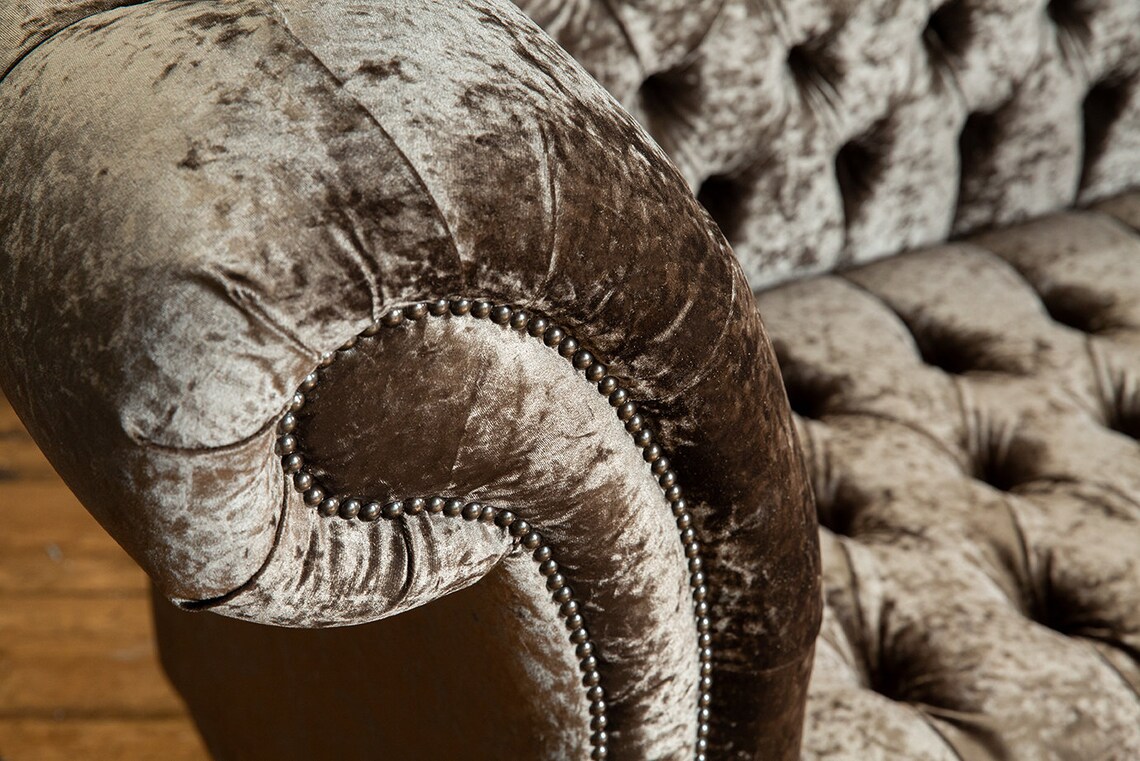 3 Seater Crushed Chocolate Velvet Chesterfield Chaise Lounge, British ...