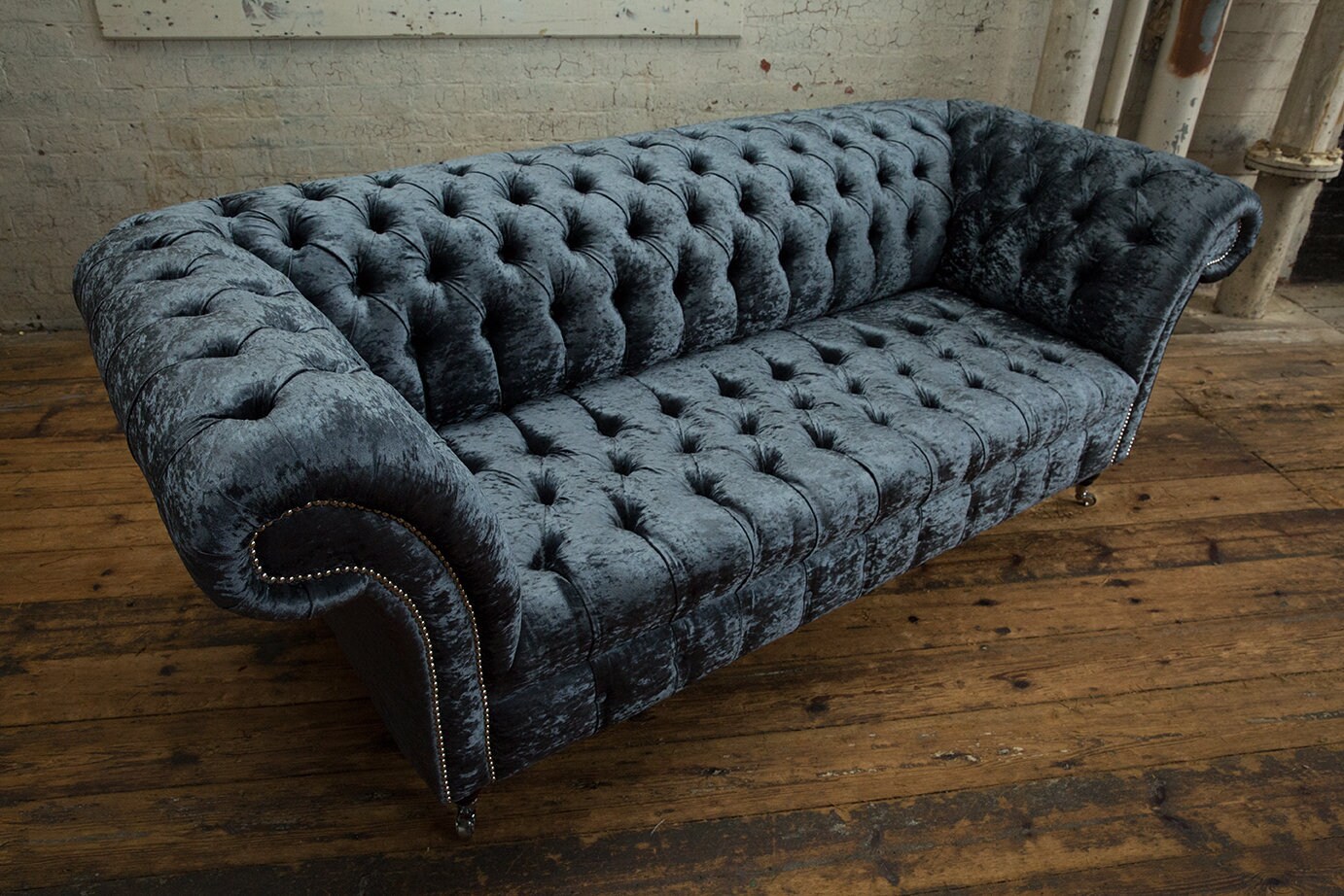 Unique British Handmade Blue Crushed Velvet 3 Seater - Etsy UK