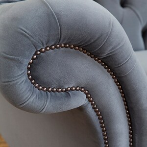 British Handmade 3 Seater Platinum Grey Velvet Fabric Chesterfield Sofa ...
