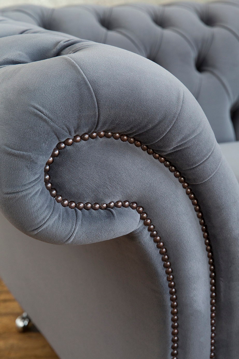 British Handmade 3 Seater Platinum Grey Velvet Fabric Chesterfield Sofa ...