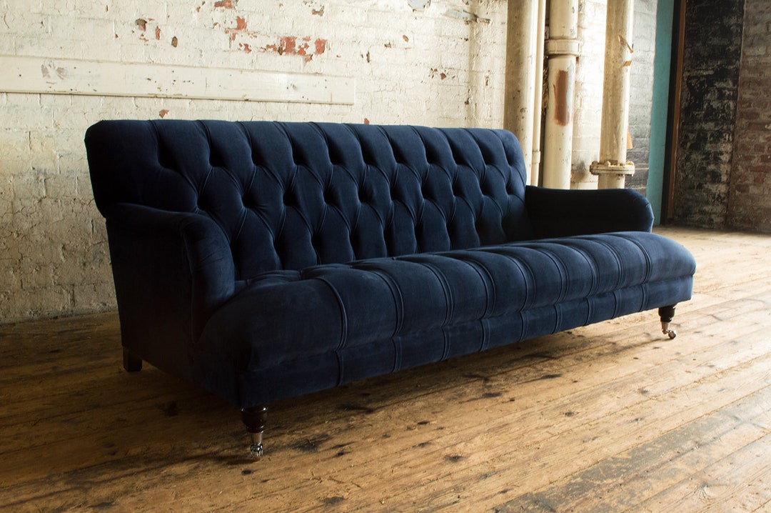 3 Seater Navy Blue Velvet Chesterfield Sofa British Handmade - Etsy