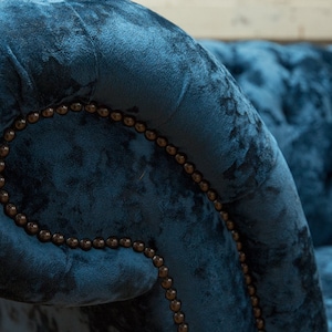 British Handmade Navy Blue Crushed Velvet 3 Seater Chesterfield Sofa ...