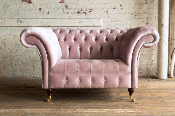 British Handmade Dusty Pink Velvet Fabric Chesterfield Snuggle