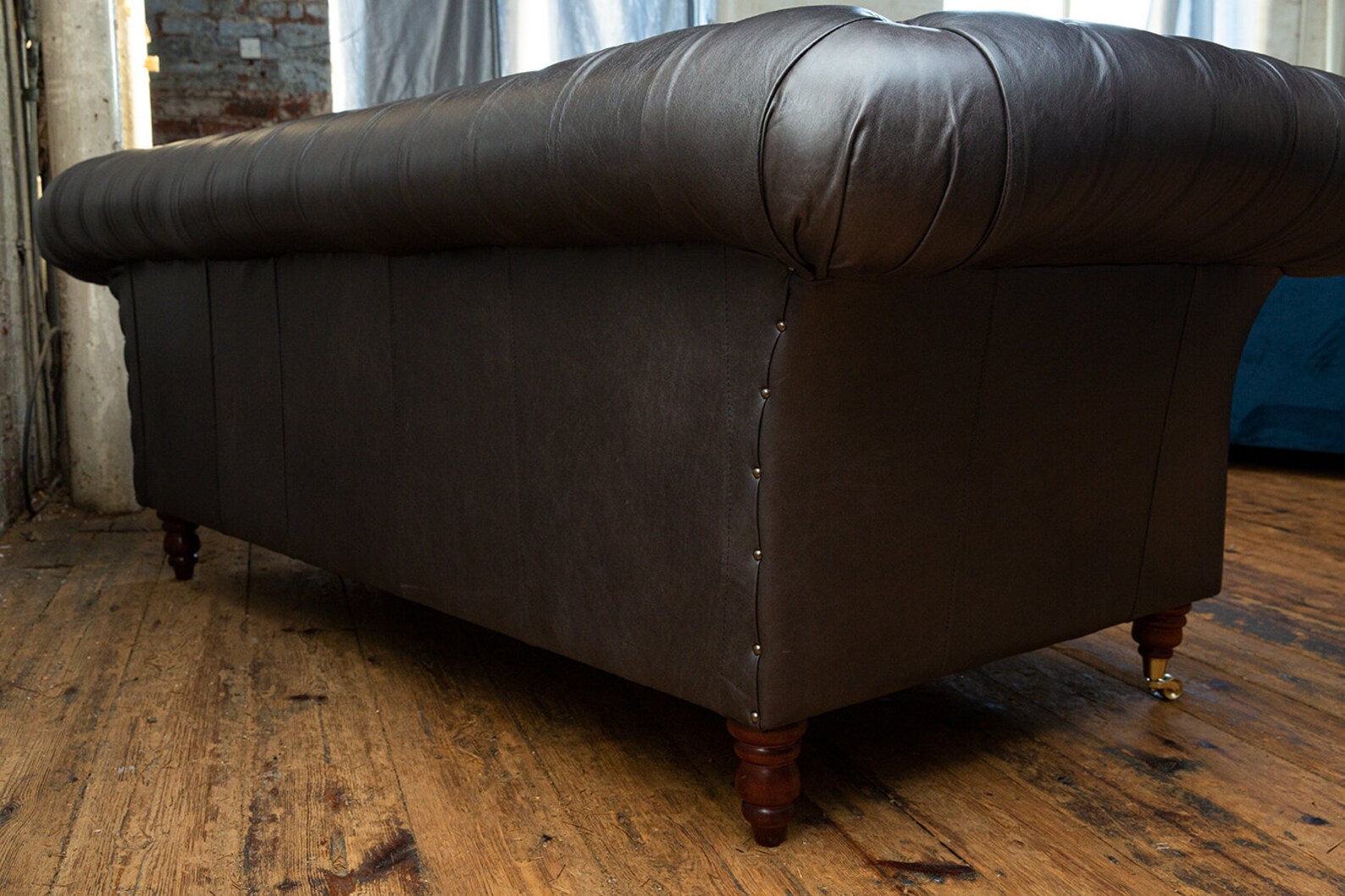 Handmade 3 Seater Vintage Grey With Antique Tan Leather Chesterfield ...