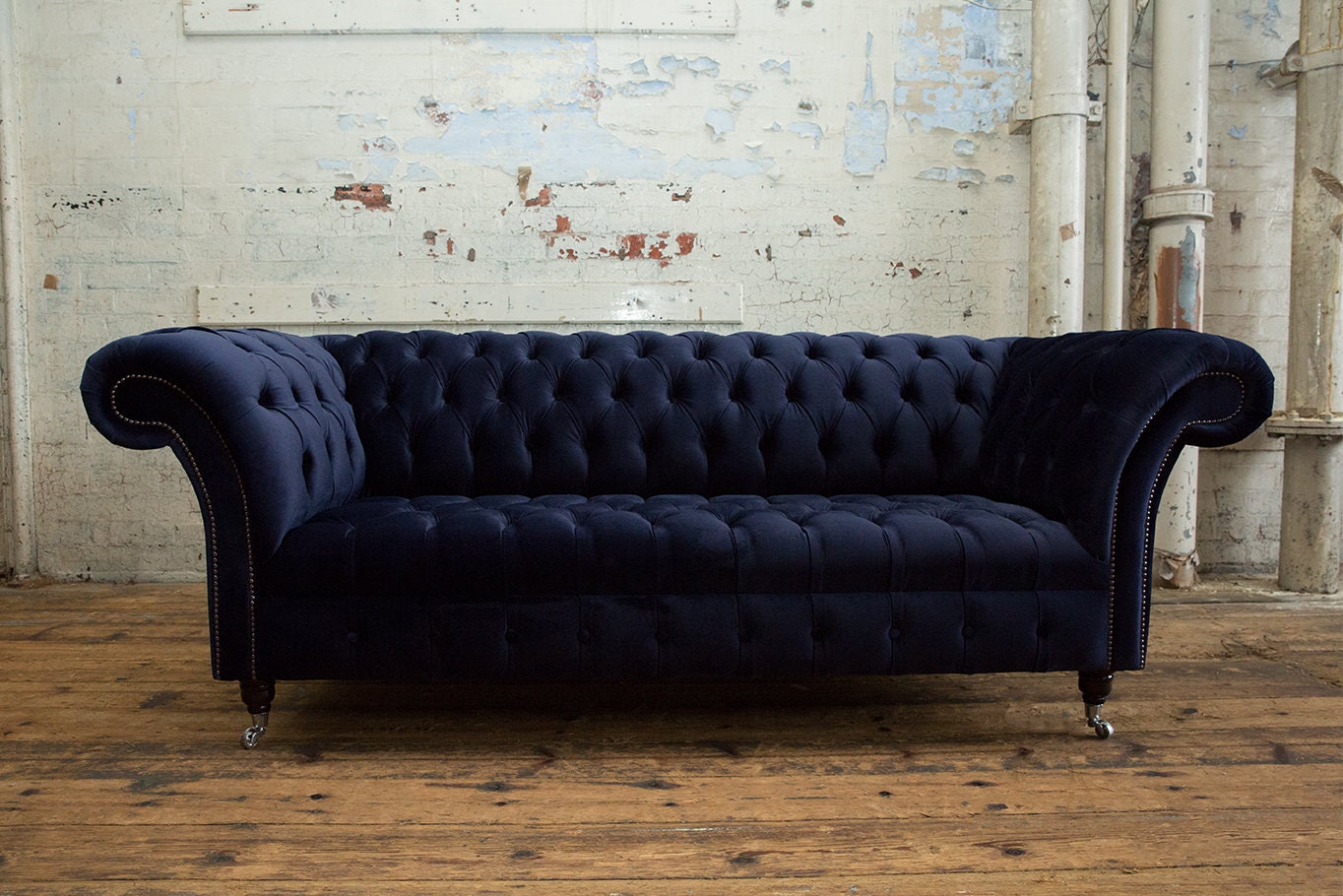 British Handmade Ink Blue Velvet 3 Seater Chesterfield Sofa - Etsy UK