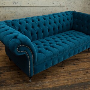 3 Seater Teal Blue Velvet Chesterfield Sofa, British Handmade - Etsy UK