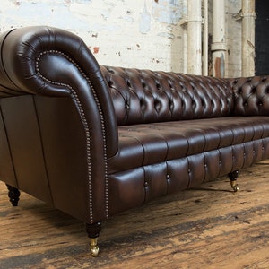 Handmade Large 4 Seater Antique Brown Leather Chesterfield Sofa