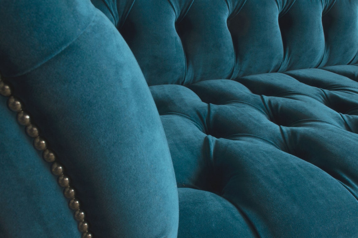 British Handmade 3 Seater Teal Velvet Fabric Chesterfield Sofa - Etsy UK