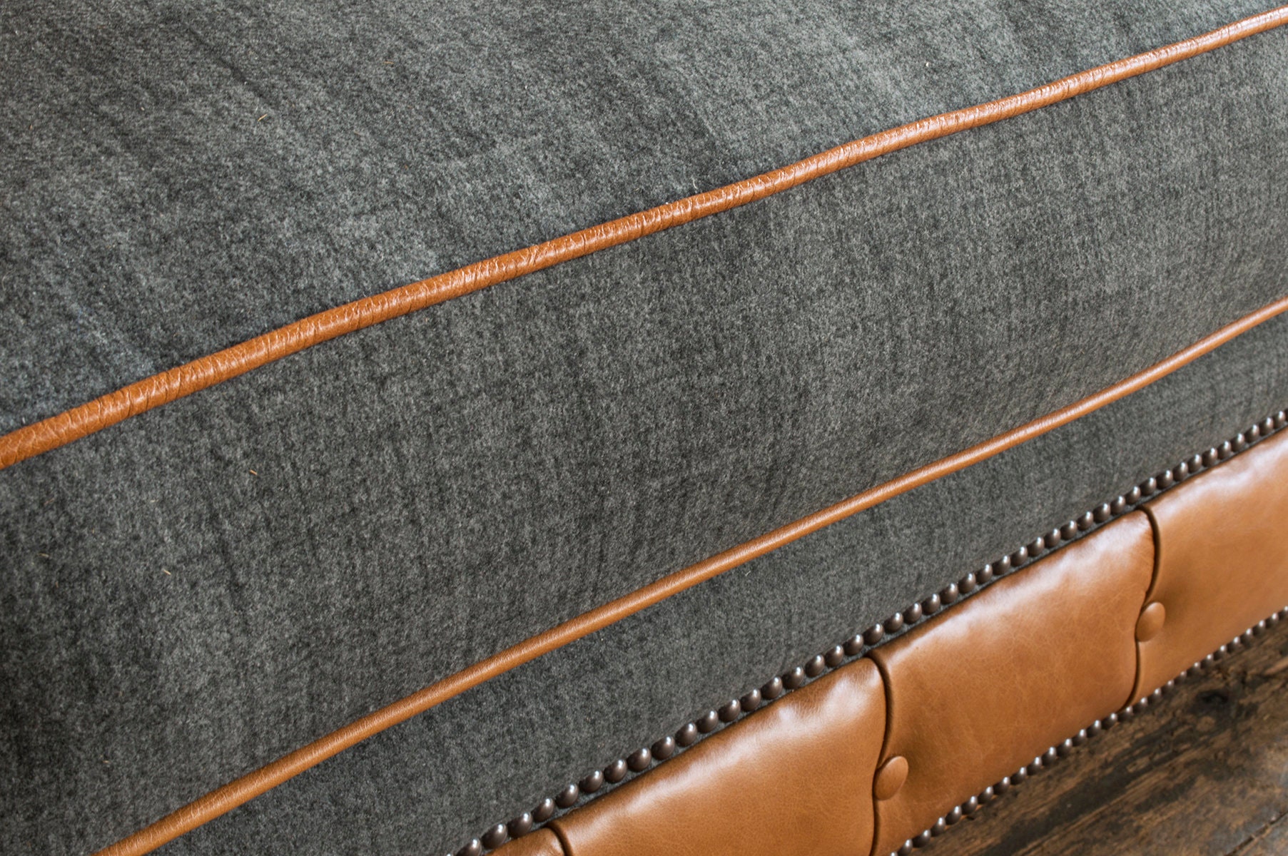 Rustic Tan Leather Dark Grey Wool Snuggle Chesterfield Chair, British ...