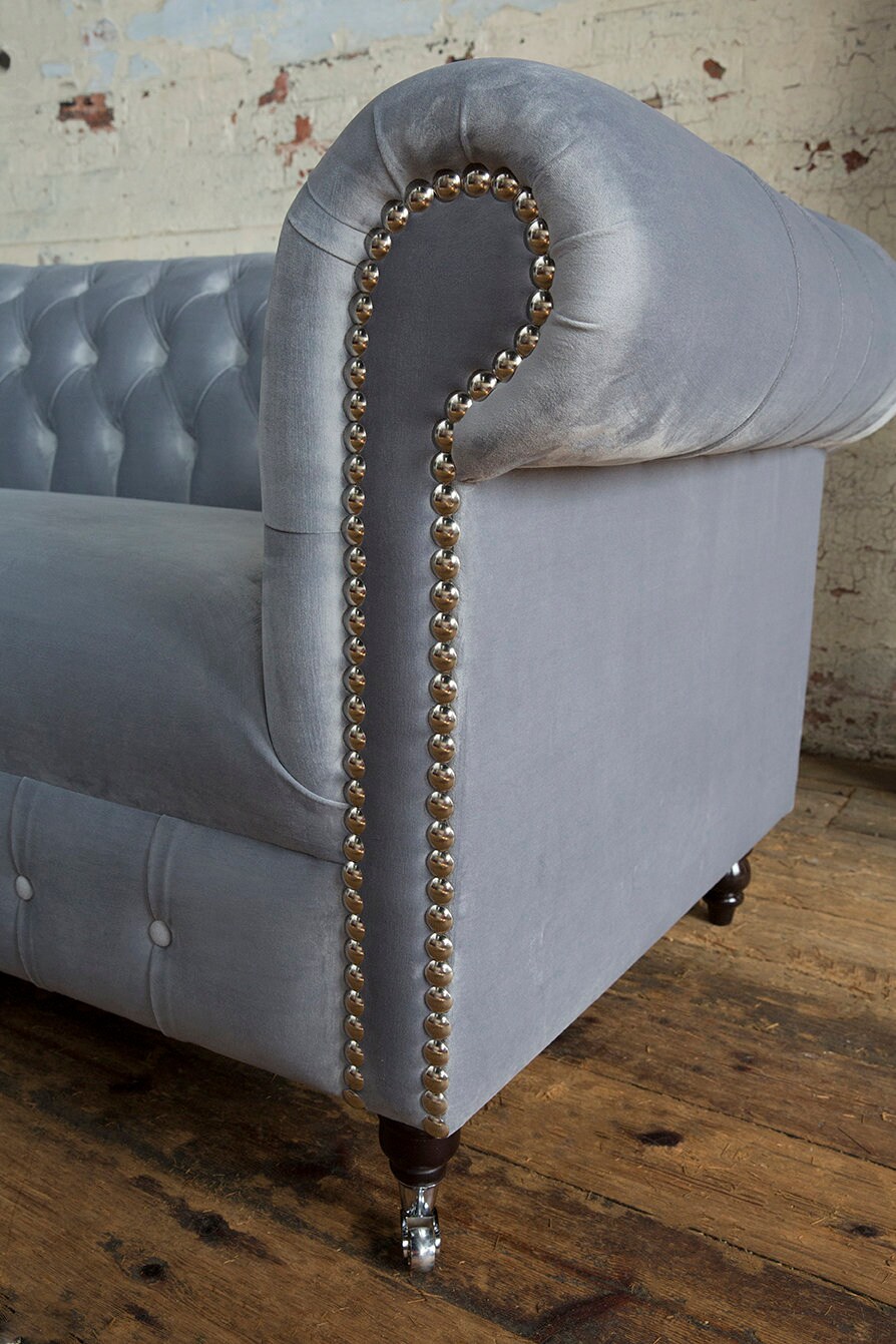 British Handmade 3 Seater Platinum Grey Velvet Chesterfield Sofa - Etsy UK