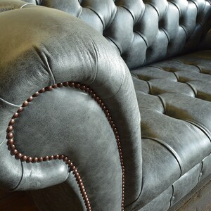 British Handmade 3 Seater Grey Leather Chesterfield Sofa image 4