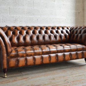 Handmade 3 Seater Antique Tan Leather Chesterfield Sofa, Couch, Settee Other Colours image 1