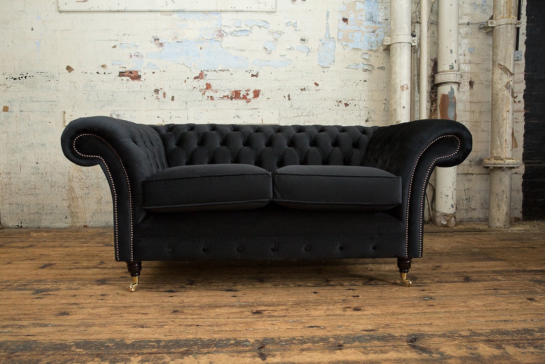 2 Seater Black Velvet Fabric Chesterfield Sofa British Handmade Etsy UK