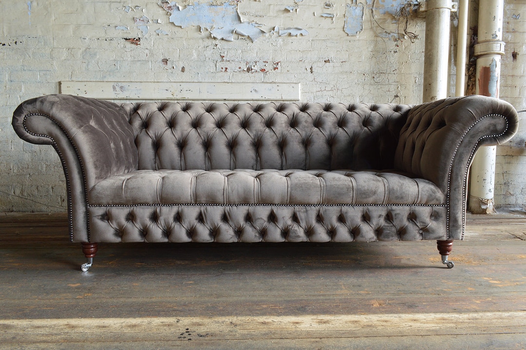British Handmade Mole Grey Velvet 3 Seater Chesterfield Sofa - Etsy UK