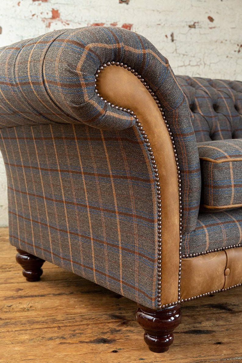 2 Seater Tan Tweed Chesterfield Sofa Distressed Tan Brown Etsy UK
