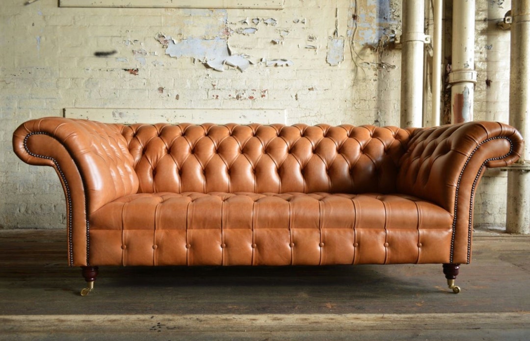Handmade 3 Seater Vintage Tan Leather Chesterfield Sofa - Etsy