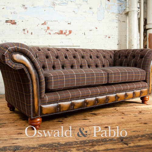 British Handmade 2 Seater Tan Tweed Chesterfield Sofa Vintage Etsy UK