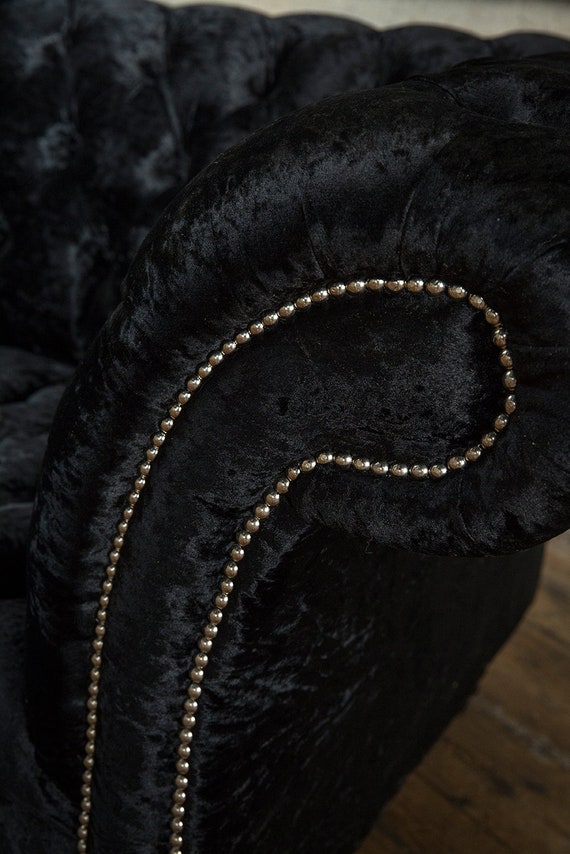 Black Crushed Velvet Chesterfield Snuggle Chair British Handmade