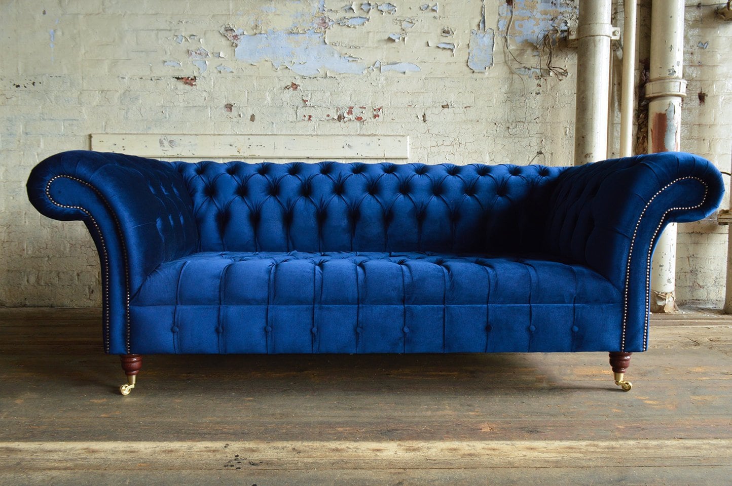 British Handmade 3 Seater Navy Blue Velvet Fabric Chesterfield Sofa - Etsy