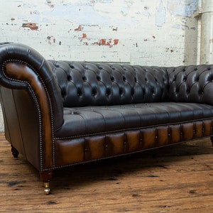 Handmade 3 Seater Vintage Grey With Antique Tan Leather Chesterfield ...