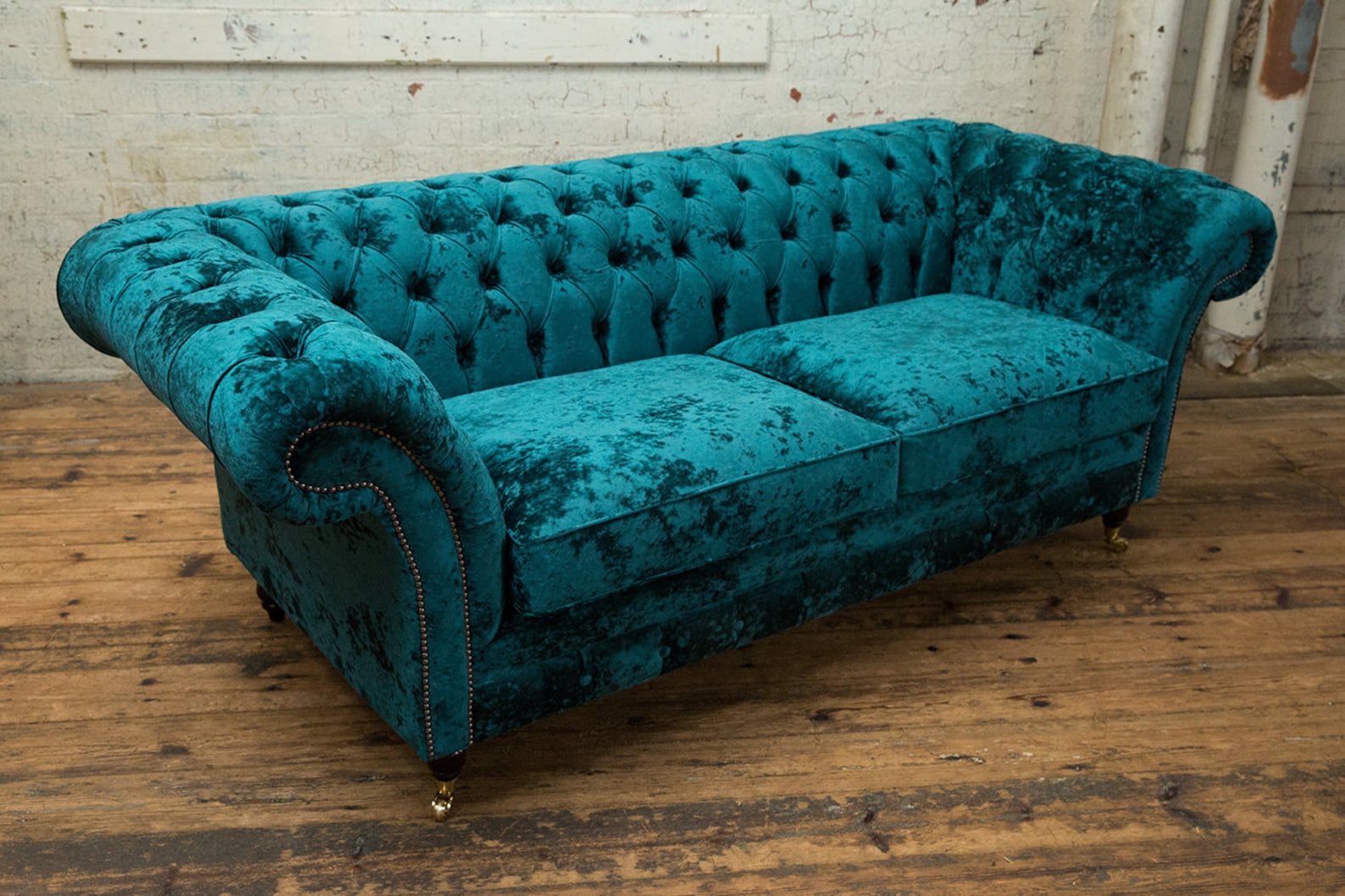 British Handmade 3 Seater Dark Teal Crushed Velvet Chesterfield Sofa - Etsy