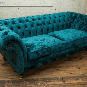 British Handmade 3 Seater Dark Teal Crushed Velvet Chesterfield Sofa - Etsy