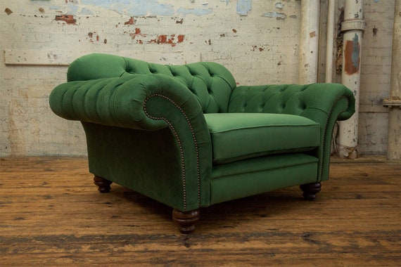 Large British Handmade Bottle Green Velvet Chesterfield Snuggle Chair Armchair Etsy