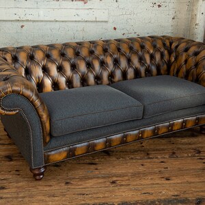 Handmade 3 Seater Antique Tan Leather Chesterfield Sofa & Dark Grey ...