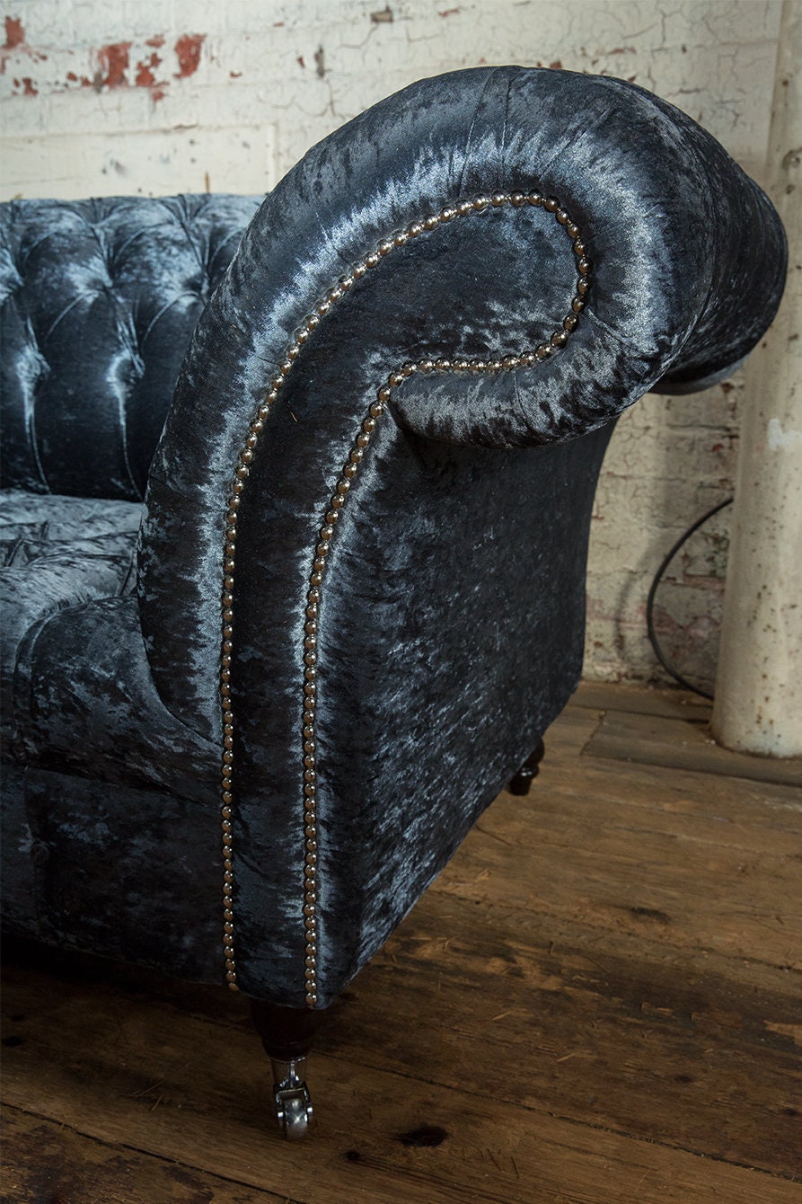 Unique British Handmade Blue Crushed Velvet 3 Seater - Etsy UK