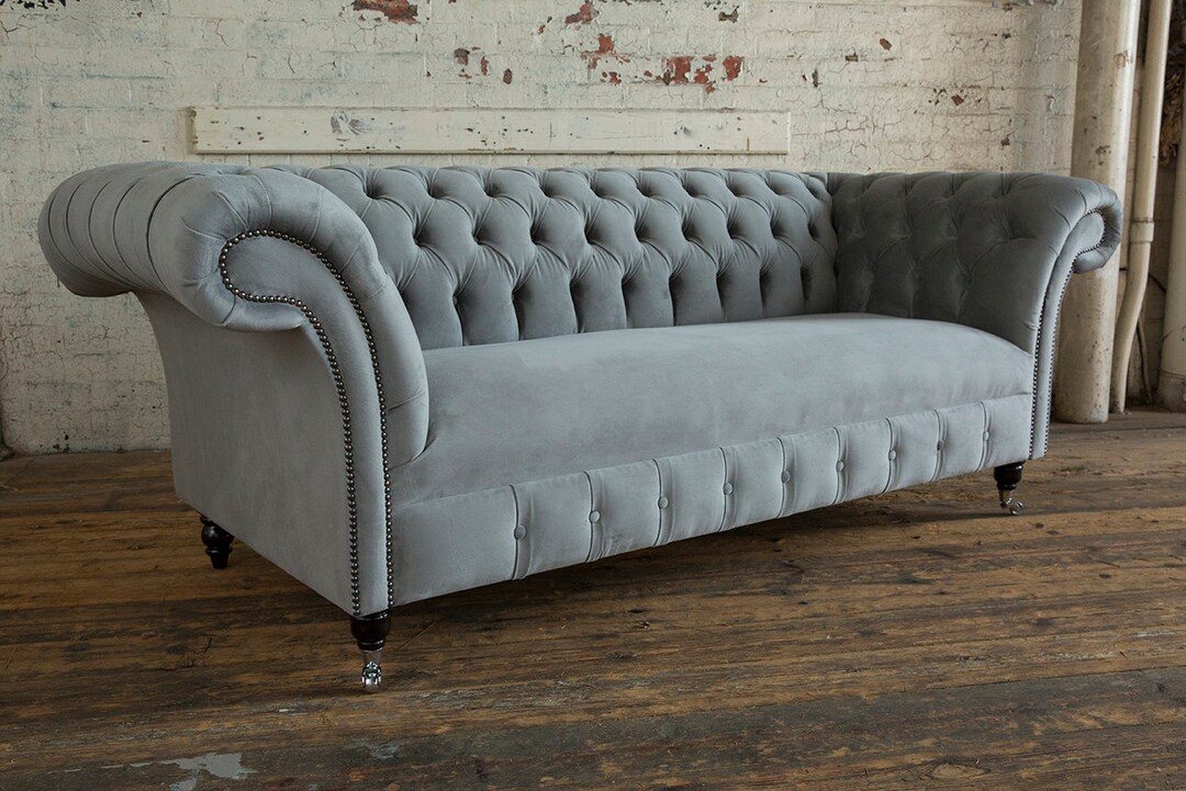 British Handmade 3 Seater Platinum Velvet Chesterfield Sofa - Etsy