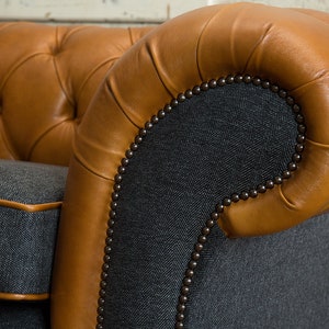 1.5 Seater Vintage Tan Leather Chesterfield Snuggle Armchair, Dark Grey ...