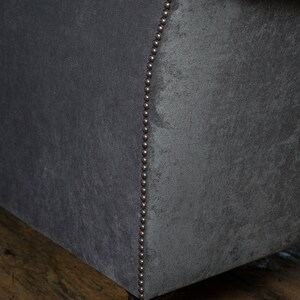 Handmade Large 3 Seater Slate Grey Velvet & Tan Brown Leather ...