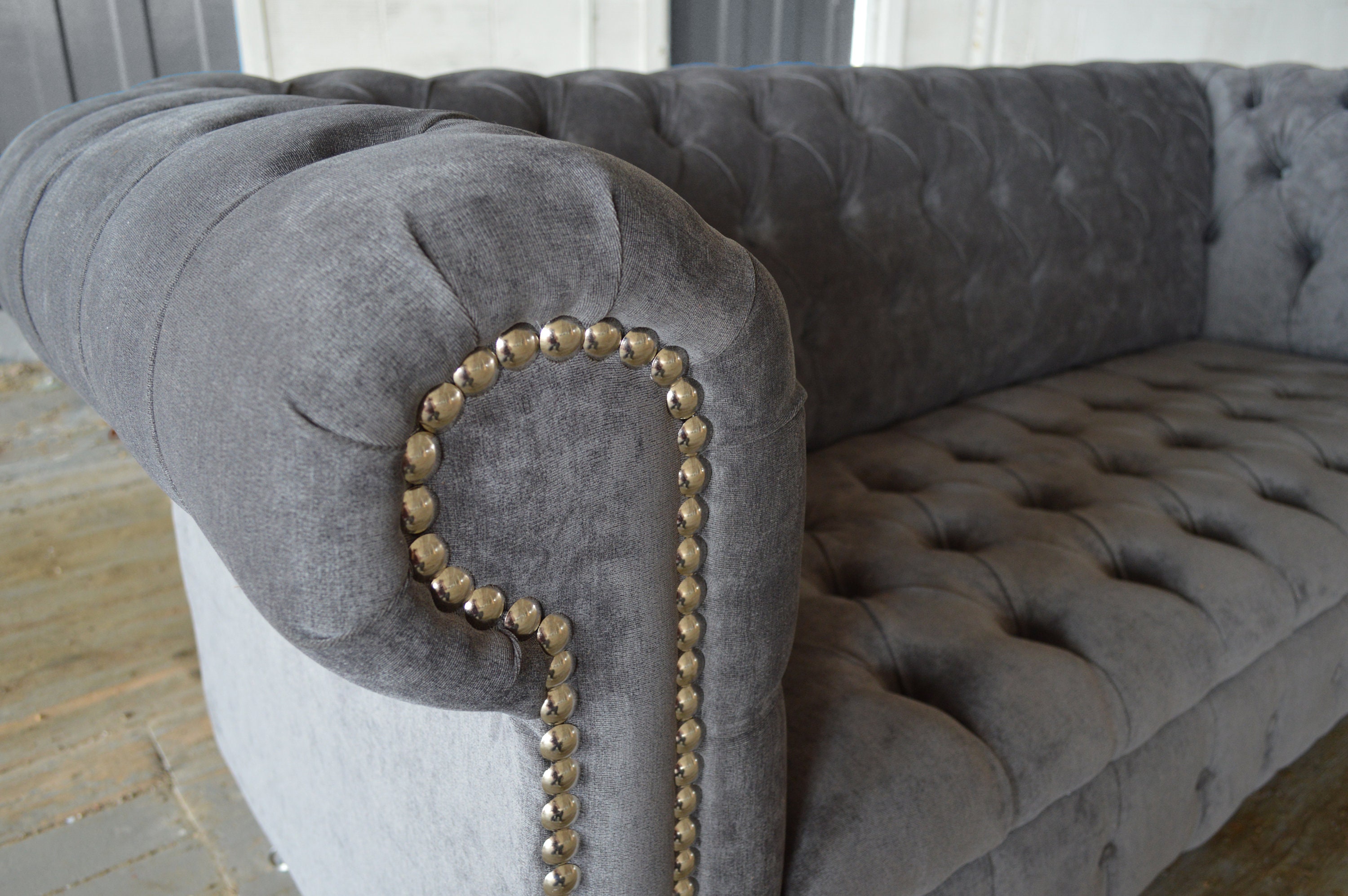 British Handmade Grey Velvet 3 Seater Chesterfield Sofa - Etsy